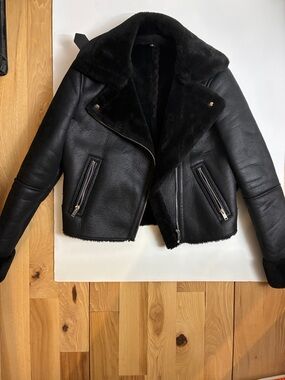 Black Shearling Moto Jacket - Women